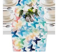 Mexpekil Chemin de table coloré à motif papillon 33 x 228 cm, chemin de table décoratif en polyester pour tables de salle à manger, mariage, fête de vacances
