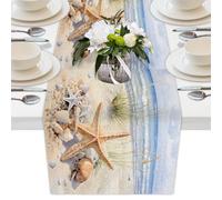 Mexpekil Chemin de table de plage en forme d'étoile de mer aquarelle - 33 x 178 cm - En polyester - Décoration pour tables de salle à manger, mariage, fête de vacances