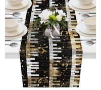 Mexpekil Chemin de table décoratif en polyester avec touches de piano - Motif notes de musique dorées - 33 x 178 cm