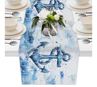 Mexpekil Chemin de table décoratif en polyester motif ancre de mer pour table de salle à manger, mariage, vacances, fête - 33 x 228 cm