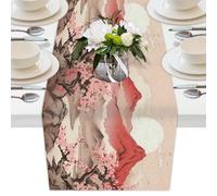 Mexpekil Chemin de table japonais motif fleurs de cerisier Fuji Moutain - 33 x 178 cm - Décoration en polyester - Pour tables de salle à manger, mariage, fête de vacances