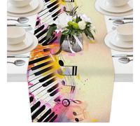 Mexpekil Chemin de table rétro avec notes de musique et touches de piano - 33 x 228 cm - En polyester - Décoration pour tables de salle à manger, mariage, fête de vacances
