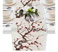 Mexpekil Chemin de table rétro japonais en forme de cerisier 33 x 178 cm - En polyester - Pour table de salle à manger, mariage, fête