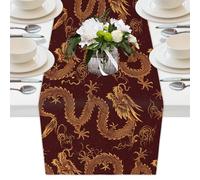 Mexpekil Chemin de table troditional dragon chinois 33 x 228 cm - En polyester - Décoration pour tables de salle à manger, mariage, fête de vacances