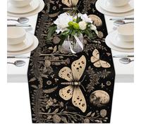 Mexpekil Chemin de table vintage gothique floral lune papillon 33 x 228 cm - Chemin de table décoratif en polyester pour tables de salle à manger, mariage, fête de vacances
