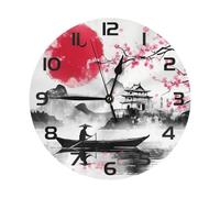 Mexpekil Horloge murale silencieuse à l'encre japonaise noire sans tic-tac 25 cm horloge murale ronde à piles horloge décorative moderne pour salon, cuisine, chambre à coucher, bureau
