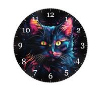Mexpekil Horloge murale silencieuse bohème avec chat néon - 25 cm - Horloge murale ronde - Fonctionnement à piles - Horloge décorative moderne pour salon, cuisine, chambre à coucher, bureau