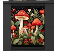 Mexpekil Housse magnétique pour lave-vaisselle, champignon rouge, feuilles vertes, autocollant magnétique pour lave-vaisselle, cuisine, décoration artistique