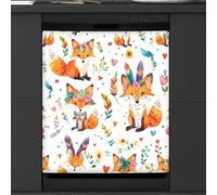 Mexpekil Housse magnétique pour lave-vaisselle, motif renard avec guirlande sur la tête, motif tribal bohémien, dessin animé, autocollant magnétique pour lave-vaisselle, cuisine, décoration artistique