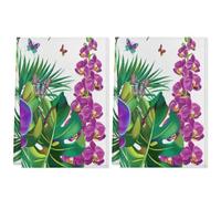 Mexpekil Lot de 2 grands torchons de cuisine absorbants, motif colibri, orchidées, feuilles de palmier, torchons de cuisine, torchons de bar avec boucle de suspension pour décoration d'intérieur