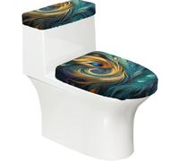Mexpekil Lot de 2 housses abstraites pour abattant WC et réservoir Motif plumes de paon