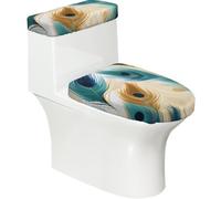 Mexpekil Lot de 2 housses pour abattant WC et réservoir Motif plumes Bleu paon