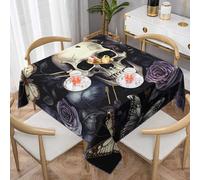 Mexpekil Nappe carrée rétro avec tête de mort, rose, papillon, lavable, résistante aux taches, pour salle à manger, fête, 140 x 140 cm