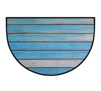 Mexpekil Paillasson demi-lune en bois bleu pour intérieur et extérieur - Tapis de sol antidérapant lavable - Tapis demi-rond - Attrape la saleté - 61 x 91 cm
