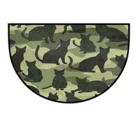 Mexpekil Paillasson en demi-lune motif chat vert camouflage, pour intérieur et extérieur, antidérapant, lavable, en demi-cercle, absorbant, pour entrée, 61 x 91 cm