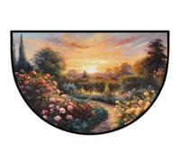 Mexpekil Paillasson en demi-lune pour intérieur et extérieur - Motif fleurs de jardin - Tapis de sol antidérapant - Lavable - Demi cercle - Attrape la saleté - Tapis demi-rond pour entrée, 61 x 91 cm