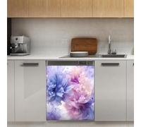 Mexpekil Peinture à l'huile - Motif fleurs violettes - 53,3 x 66 cm - Autocollant décoratif pour lave-vaisselle - Pour porte d'entrée - Imperméable - Panneau magnétique