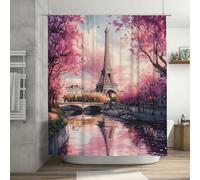 Mexpekil Rideau de douche imperméable et résistant à la moisissure avec 12 crochets en plastique lavable Motif peinture de Paris 183 x 183 cm