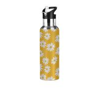 Mexpekil White Daisy Bouteille d'eau isotherme de 600 ml avec couvercle à paille en acier inoxydable pour voyage, sport, course à pied, cyclisme, randonnée