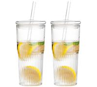 MEYAGOT Lot de 2 Verres Canette 600ml Avec Couvercle et Paille Réutilisables Pour Smoothie, Bière, Soda, Cocktails