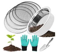 MEYAGOT Tamis De Jardin Rond 25cm Tamis De Jardin en Acier Inoxydable, 5en1 Tamis Jardin avec 5 Tamis Interchangeables Ø 1,3,6,9,12 Mm Tamis À Compost pour Terre, Compost, Semences, Sable