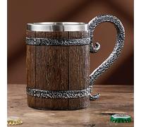 Meyas Carafe à bière en bois,tasse à bière en acier inoxydable, chope à bière, chope à bière pour bar,gobelet pour café 17oz/500ml
