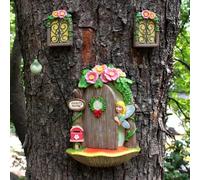 Meyas Miniature Fée Jardin Porte Jardin GNOME Statues de Jardin de Conte de fées Fée Accessoires de Jardin Décor Arbre Visage Extérieur Décoration Jardin Art Sculpture Statues Cadeau Décoration de