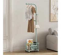 MEYEBP Porte-vêtements Portemanteau en Métal avec Roues Et Panier De Rangement, Portemanteau sur Pied, Porte-Manteau Amovible, Portemanteau Multifonctionnel pour La Chambre à Coucher