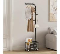 MEYEBP Porte-vêtements Portemanteau en Métal avec Roues Et Panier De Rangement, Portemanteau sur Pied, Porte-Manteau Amovible, Portemanteau Multifonctionnel pour La Chambre à Coucher