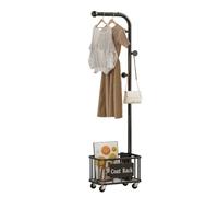 MEYEBP Porte-vêtements Portemanteau en Métal avec Roues Et Panier De Rangement, Portemanteau sur Pied, Porte-Manteau Amovible, Portemanteau Multifonctionnel pour La Chambre à Coucher