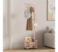 MEYEBP Porte-vêtements Portemanteau en Métal avec Roues Et Panier De Rangement, Portemanteau sur Pied, Porte-Manteau Amovible, Portemanteau Multifonctionnel pour La Chambre à Coucher