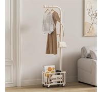 MEYEBP Porte-vêtements Portemanteau en Métal avec Roues Et Panier De Rangement, Portemanteau sur Pied, Porte-Manteau Amovible, Portemanteau Multifonctionnel pour La Chambre à Coucher