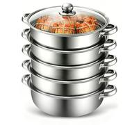MeYuxg Cuiseur Vapeur Acier Inoxydable 28cm,avec Insert Vapeur et Couvercle en Verre,3/4 Couches à Induction,pour Cuire des Légumes, Des Fruits de Mer, Des Soupes (Cinquième étage)