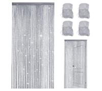 MeYuxg Kit de 4 Pièces Rideau de Porte,100 x 200CM Rideau Fil Porte Brillants,Rideau Anti Mouche,Rideau Frange Décoration Scintillante pour Diviser Pièce pour Mariage Fête Soirée (Gris Argenté)