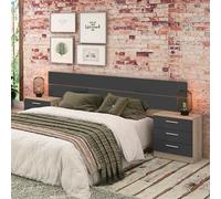 Meyvaser.com Ecommerce Company Pack tête de lit et 2 tables de chevet, chambre double, chambre complète, finition en cambria et graphite, dimensions : 220 cm (largeur) x 50 cm (hauteur) x 35 cm