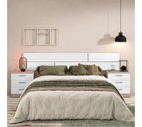 Meyvaser Ensemble tête de lit et 2 tables de chevet, chambre double, chambre complète, finition en cambria et blanc, 220 cm (largeur) x 50 cm (hauteur) x 35 cm (profondeur)