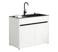 MEYVSAB Blanco-W Meuble d'évier en acier inoxydable avec robinet distributeur de savon et panier amovible Noir 80 cm