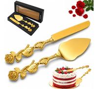 Mezchi Ensemble couteau à gâteau et pelle à gâteau de mariage - Ustensiles de découpe de gâteau vintage doré - Ensemble de tranches à gâteau pour cadeau de mariage, anniversaire, fête, anniversaire de