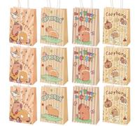 MEZHEN Capybara Sac Papier Cadeau Anniversaire Decoration Sacs de Fête Animaux Sac de Bonbon avec Poignée Fournitures de Fête d'anniversaire Baby Shower B 12 Pièces
