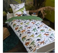 MEZO - Parure de Lit Coton Motif Dinosaures Housse de Couette 140x200cm + Taie d'Oreiller