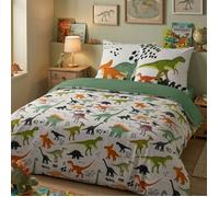 MEZO - Parure de Lit Coton Motif Dinosaures Housse de Couette 200x200cm + 2 Taies d'Oreiller