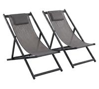 Mezzaluna - Lot de 2 chaises longues pliantes 59x97x104 cm de jardin en aluminium et textilène anthracite