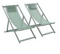 Mezzaluna - Lot de 2 chaises longues pliantes 59x97x104 cm de jardin en aluminium et textilène sauge
