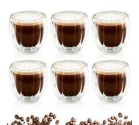 Mezzar Tasse Expresso Double Paroi, Set de 6 Tasses à Café Latte 80ML, Tasse à Double Paroi Verre Transparent pour Verre a Cafe Latte Cappuccino Whisky et Eau (Stries verticales)