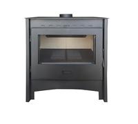 MF Lara Poêle à bois 13,4 kW en acier avec foyer panoramique, chambre en vermiculite et verre céramique propre, haute efficacité et faibles émissions