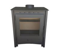 MF Poêle à bois Greta de 12 kW en acier avec chambre en vermiculite et verre céramique propre, combustion efficace et faibles émissions