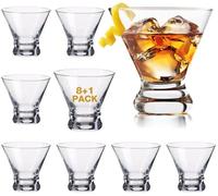 Mfacoy Lot de 9 verres à martini en cristal soufflés à la main sans pied pour bar, Martini, Cosmopolitan, Manhattan, Gimlet, Pisco Sour Brandy