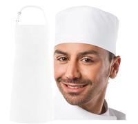 MFAZ Morefaz Ltd Ensemble chapeau et tablier de chef - Chapeau blanc et tablier de cuisine, uniforme de chef réglable pour homme et femme, restaurant, restauration, barbecue, blanc, L-XL