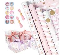 MFUSUL 5 Pièces Papier Cadeau Set, 43cm x 3M Papier Cadeaux Anniversaire Feuille, Rouleau Papier Cadeau avec Corde et Ruban Adhésif pour Anniversaires, Mariages, Fêtes (Rose)
