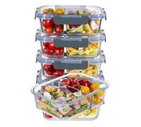 MFY Lot de 5 boîtes de conservation en verre de 36 oz avec couvercle - Lot de 2 compartiments pour la préparation des repas en verre hermétique pour micro-ondes, four, congélateur, gris